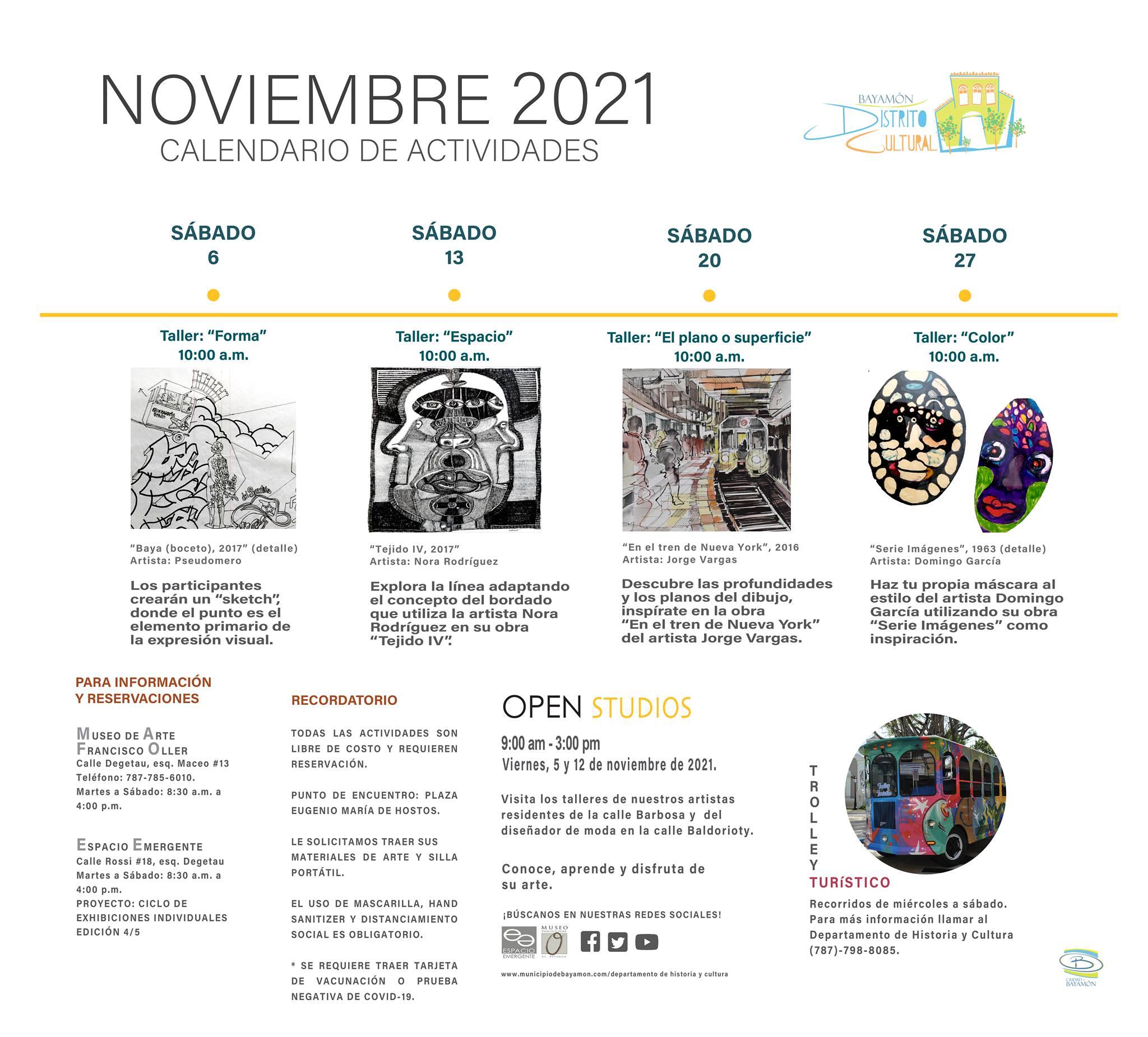 Calendario de actividades noviembre Bayamón Distrito Central