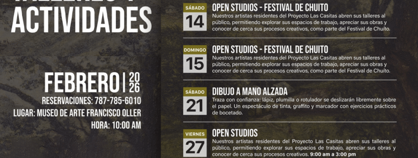 Calendario de Talleres y Actividades de Museo Francisco Oller para Febrero